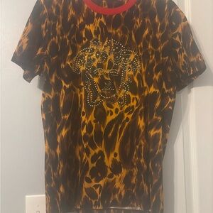 Versace Leopard Print T-Shirt with Red Accents